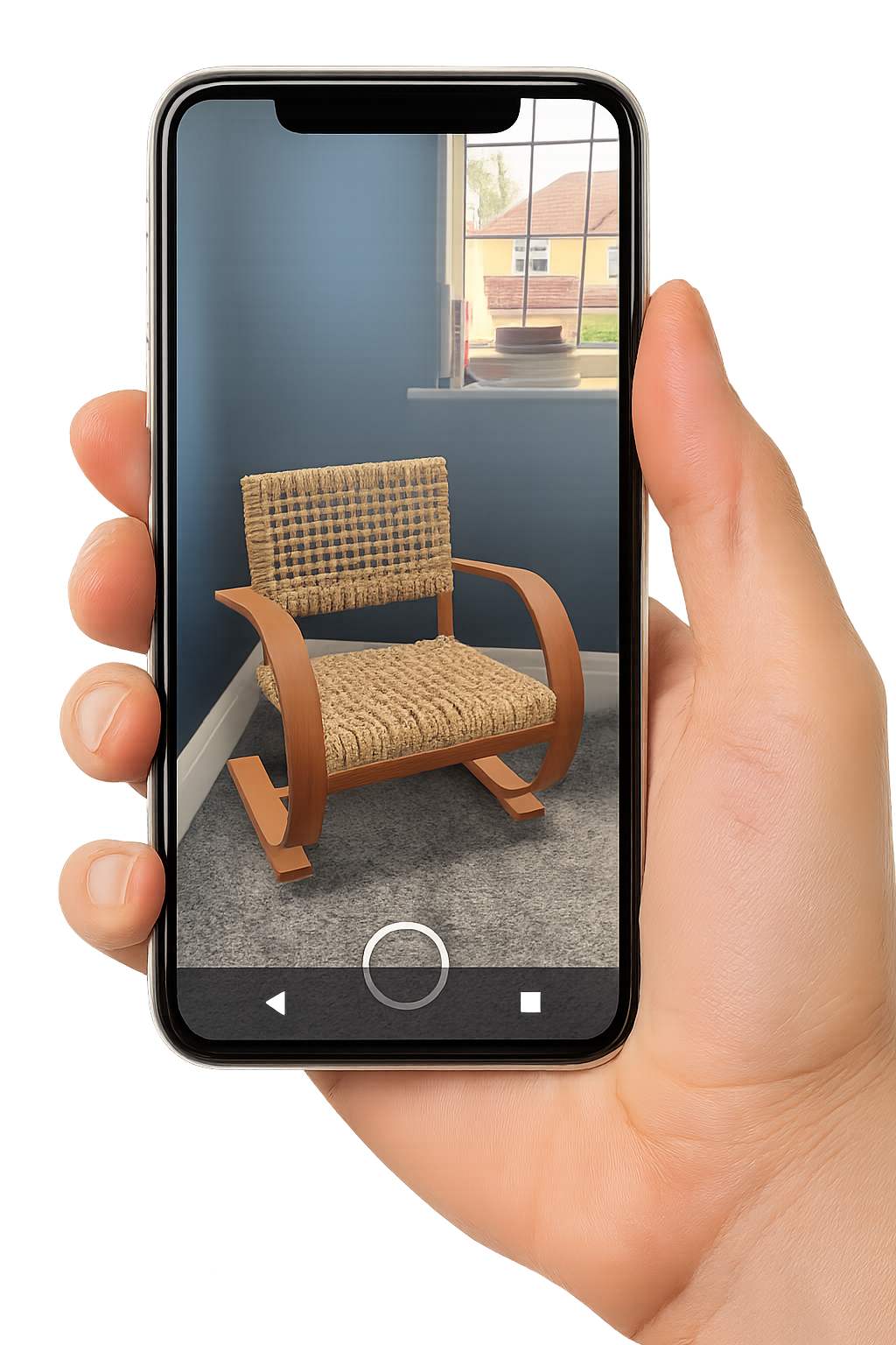 Augmented reality view of a woven chair on mobile device