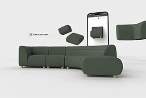 green modular sofa with AR button