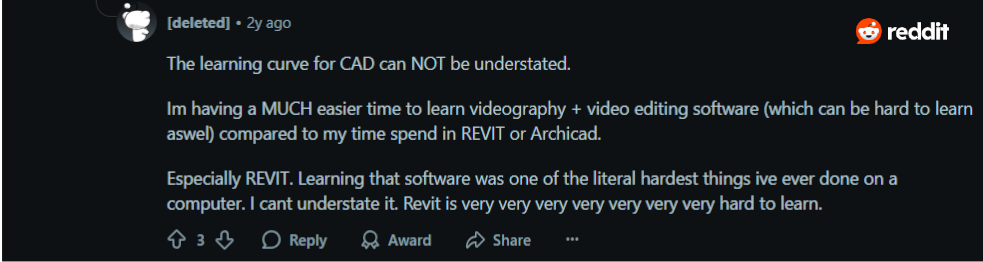 reddit comment about complexity of cad for 3d modelling