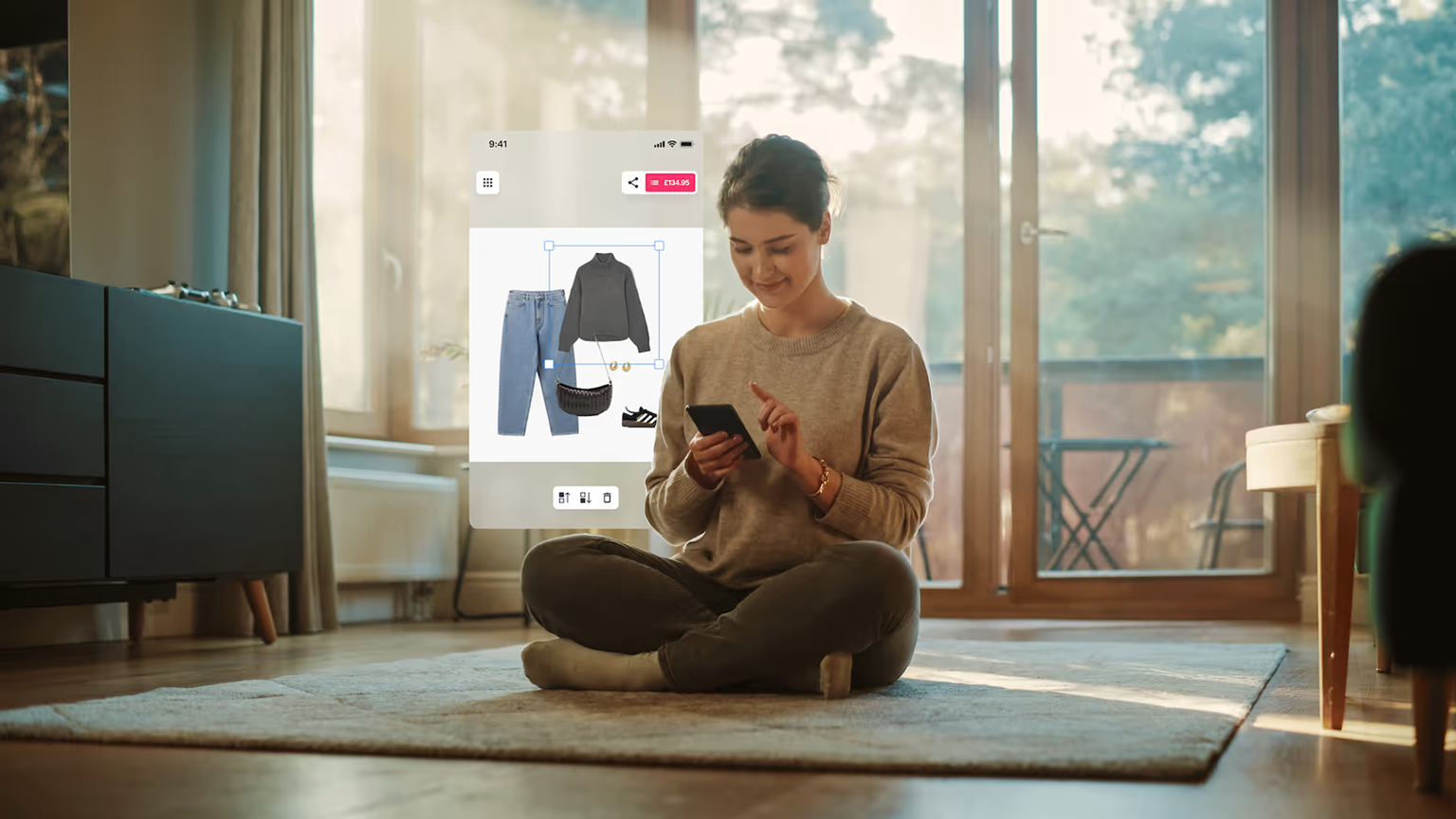 A person viewing the Fixtuur Moodboard platform on their screen in an apartment.