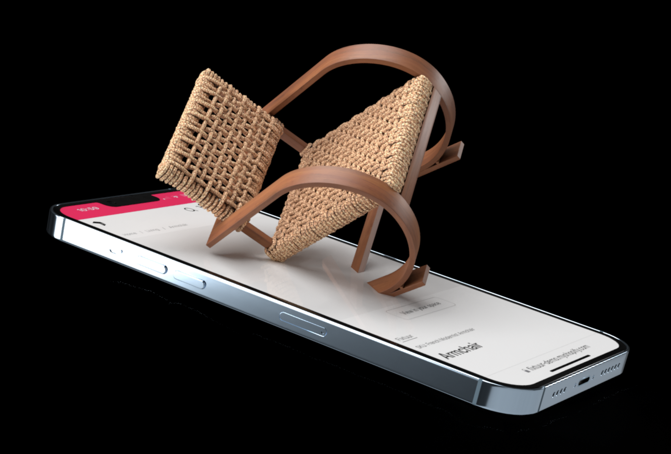Immersive furniture coming out of phone at a angle